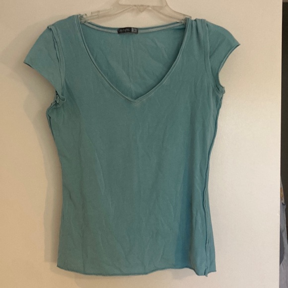 Green Fitted Ribbed Cap Sleeve T-Shirt - Picture 1 of 1